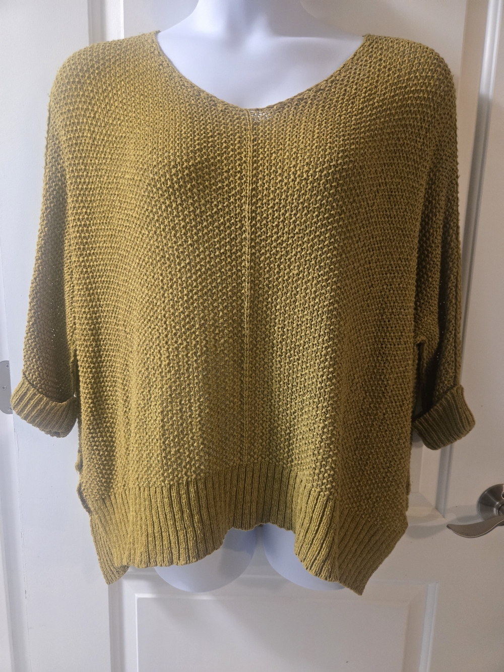 She + Sky V-Neck Knit Sweater in Mustard Yellow